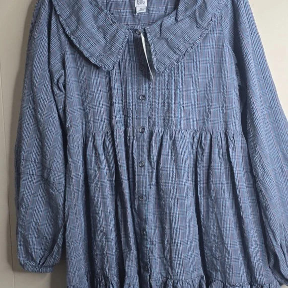 BDG Urban Outfitters Check Collar Long Sleeve Mini Dress Medium - Picture 9 of 13